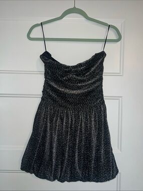 Metallic Black Strapless Party Dress
